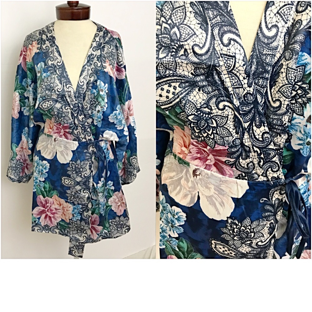 Boho Silky Floral Kimono Wrap Coverup LxL - Picture 4 of 7